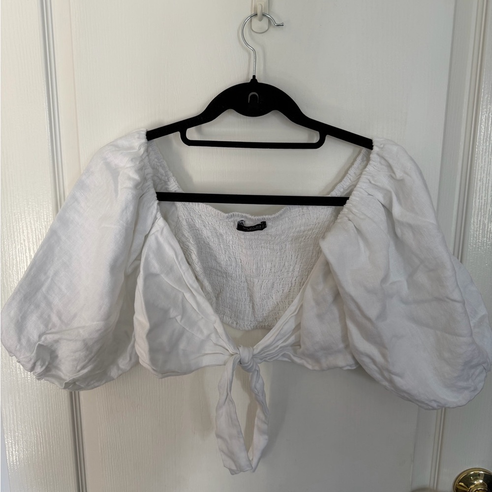 Zara White Tie-Front Crop Top